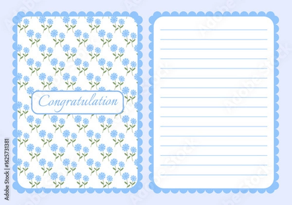 Obraz set of blank postage stamps for design. Cute blue invitation card.