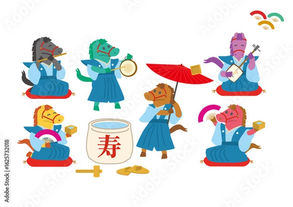 Obraz 2026年　午年　年賀状用　干支の馬の新年会イラスト