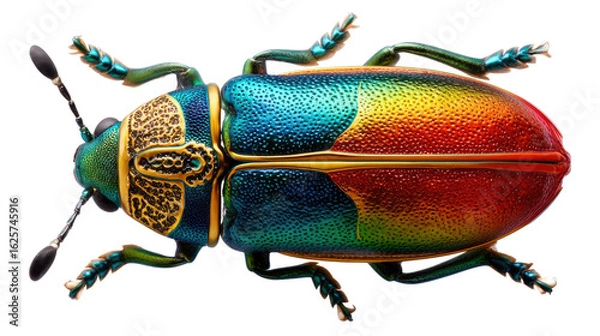 Fototapeta Vibrant Jewel Beetle: A close-up view of a vibrant jewel beetle, showcasing its iridescent colors and intricate details, a symbol of nature's artistry.