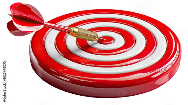 Fototapeta Precision and Goal Achievement: The scene showcases a perfectly aimed dart, bullseye within the target, symbolizing accuracy, precision, and the attainment of business objectives.