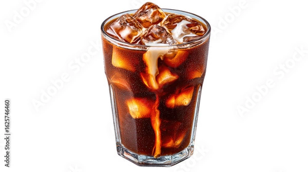 Fototapeta Iced Coffee in Glass: A refreshing glass of iced coffee, with ice cubes, offering a cool beverage.