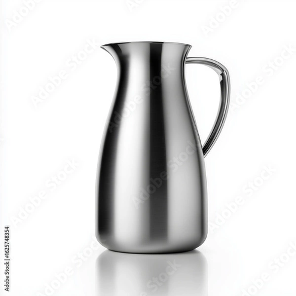 Fototapeta Isolated stainless steel pitcher with handle on a white background studio