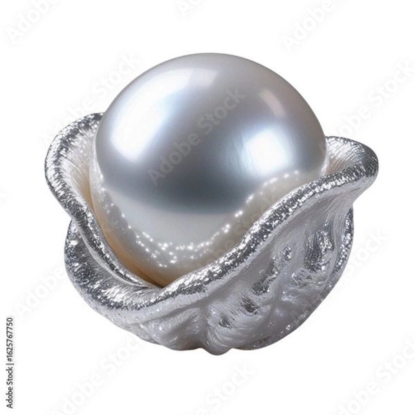 Fototapeta 3D Pearl Icon Clipart. Glossy White Pearl in Metallic Silver Shell. Luxury Decorative Element for Coquette Aesthetic, Branding, Stationery, Scrapbooking, or Digital Design Projects.
