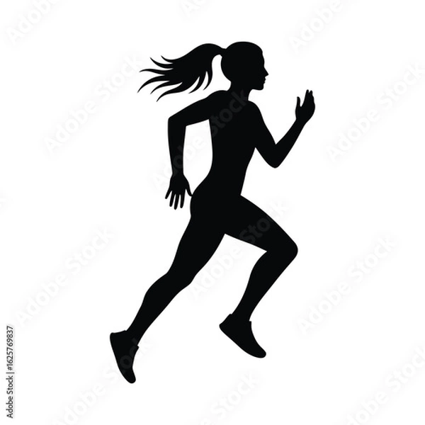 Obraz Silhouette of a woman running, isolated on white background, showcasing fitness, speed, and an active lifestyle in a dynamic pose