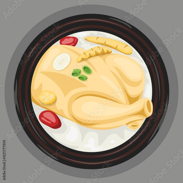 Fototapeta samgyetang Korean Ginseng Chicken Soup minimalist  vector flat design