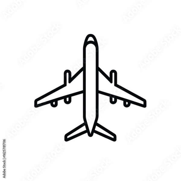 Fototapeta Airplane Icon, Jet Plane Outline, Aviation Symbol with Transparent Background