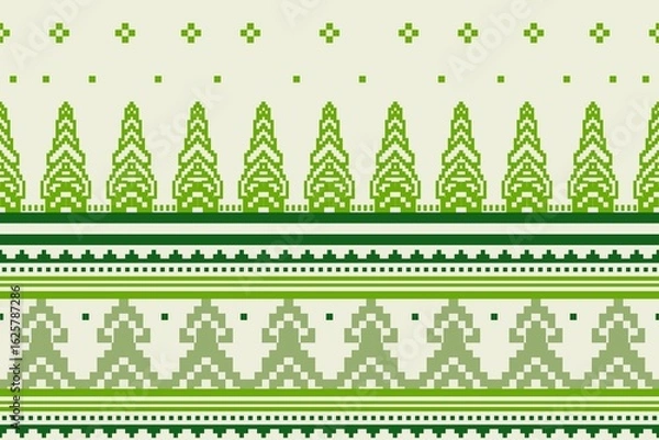 Obraz Seamless Green Pixel Pattern with Christmas Trees