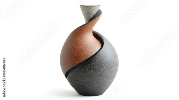 Fototapeta A modern vase with a spiral design, shown alone on a white background.
