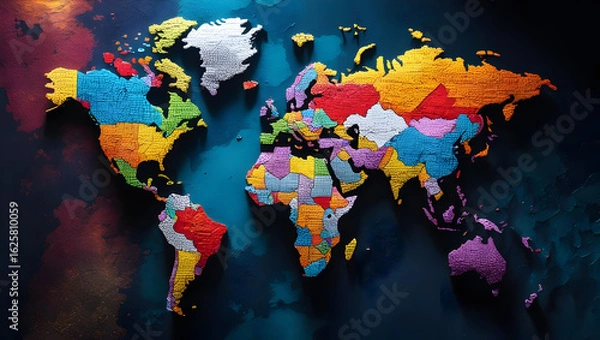 Obraz  Colorful Mosaic World Map on Textured Background