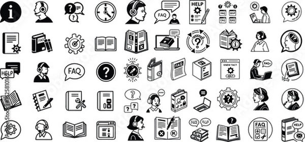 Fototapeta Assorted Customer Support and Information Icons for Business and Online Help Resources Graphic Design Element Pack