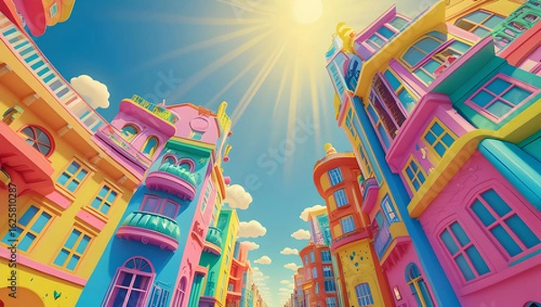 Obraz  Colorful City Buildings Rising Towards Sunny Sky
