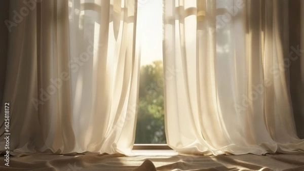 Obraz Sunlight streams through sheer curtains