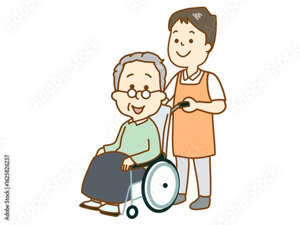 Fototapeta 車いすの男性を介助する介護士