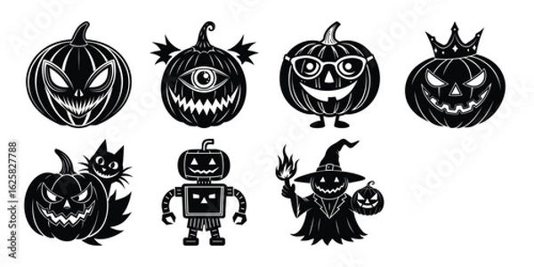 Obraz Fantasy Monster Pumpkin Faces Halloween Silhouette Vector Design Pack.