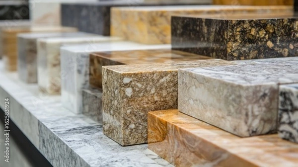 Fototapeta Variety of kitchen countertops including quartz and marble