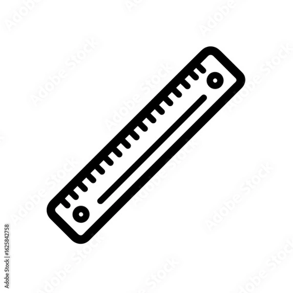 Fototapeta Black outline drawing of a ruler with measurement markings on a white background, concept for technical drawing, architectural planning, and educational resource