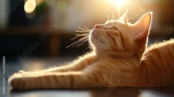 Obraz Cute ginger cat basking in sunlight with a dreamy expression