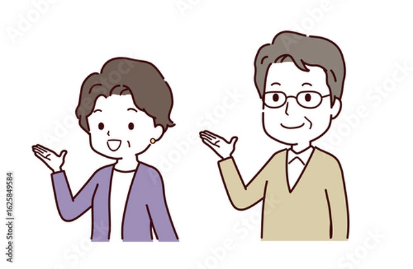 Fototapeta 案内するシニア夫婦のイラスト素材