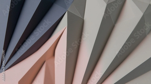Fototapeta Polygonal abstract background with geometric shapes and pastel colors　扇子のように広がる、パステルカラーの多角形の立体的な背景