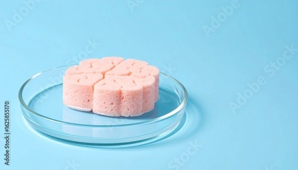 Fototapeta Brain hydration concept shows a soft, sponge-like brain in a petri dish.