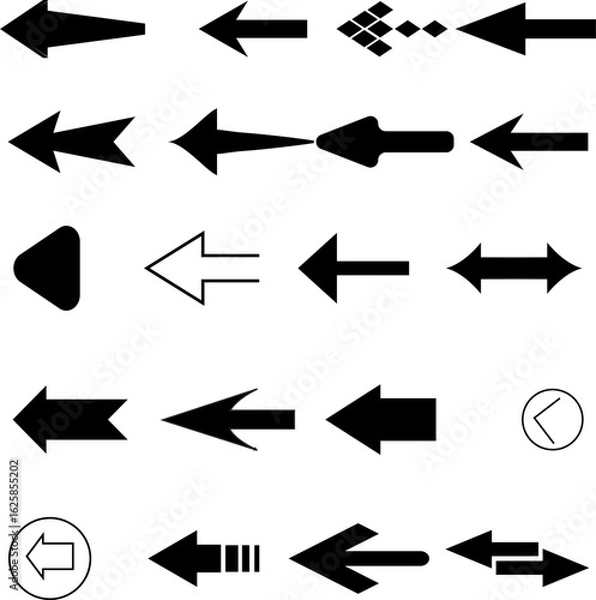 Fototapeta Collection of black vector arrow icons for web design and user interface elements