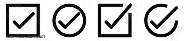 Fototapeta Check mark icon button set. check box icon with right or correct buttons and yes checkmark tick box icons - checkbox symbol sign. editable strokes. vector illustration.
