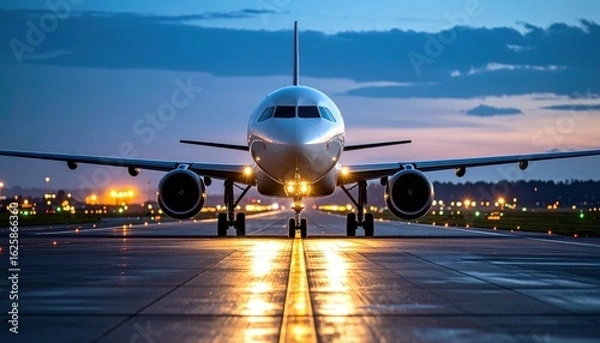 Obraz Airplane on runway at dusk (2)