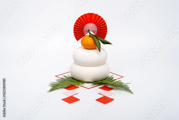 Obraz “鏡餅"を中央に配置した写真　白背景　三宝(台座)無し