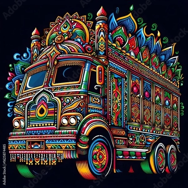 Fototapeta Pakistani Truck Art Vector with Intricate Traditional Patterns.
