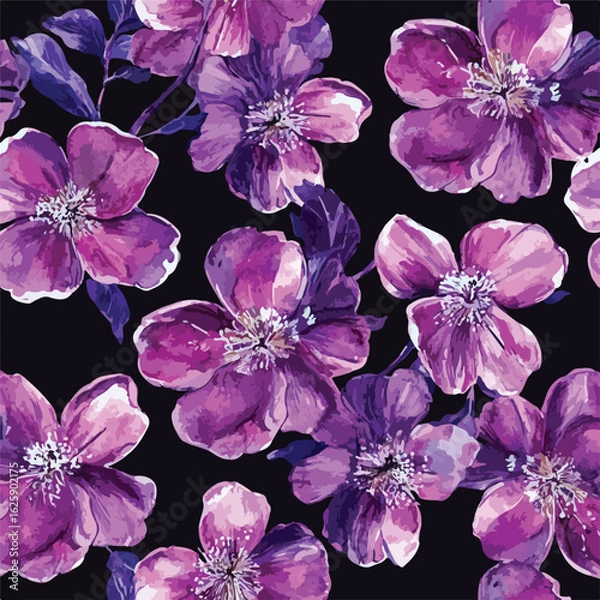 Fototapeta Botanical wild flowers watercolor seamless pattern