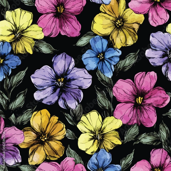 Obraz Botanical wild flowers watercolor seamless pattern