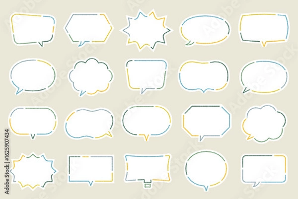 Fototapeta 破線　フキダシ　ペン画　囲み　装飾　あしらい　フレーム　漫画　台詞　ベクター　イラスト　セット　線