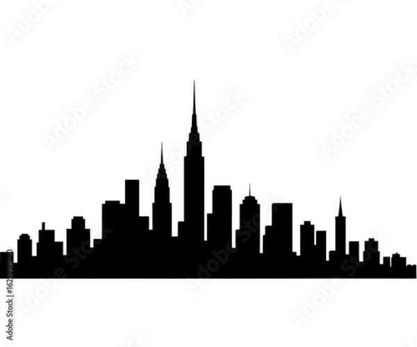 Fototapeta 都市の高層ビル群シルエットイラスト