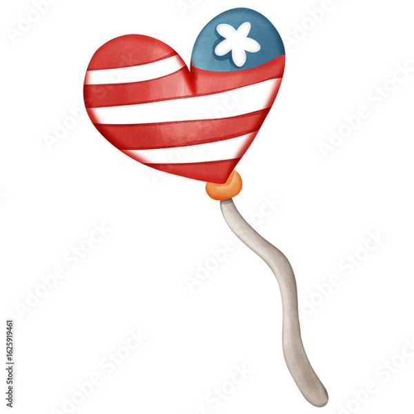 Obraz Star Spangled Candy Heart Balloon with Wavy String