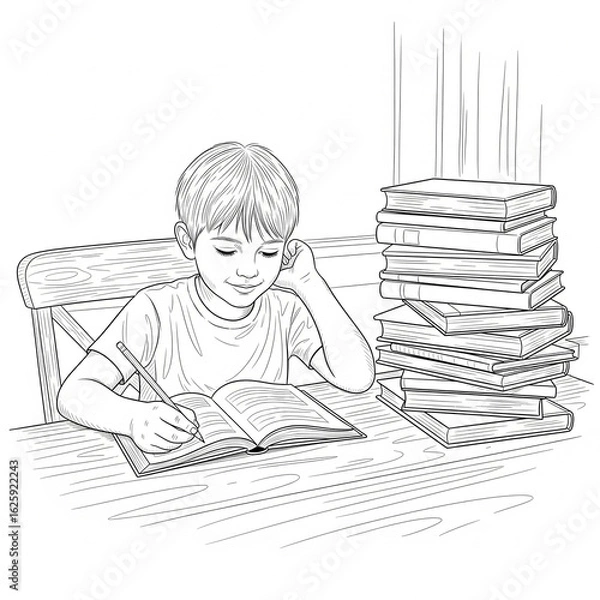 Fototapeta vector image of a child learning to write and read a book