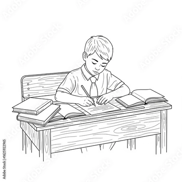 Fototapeta vector image of a child learning to write and read a book