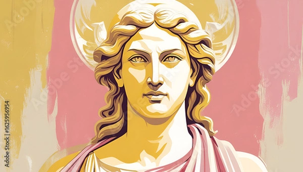 Fototapeta Mythological classical icon styled in pastel yellow and pink tones for a soft and elegant artwork
