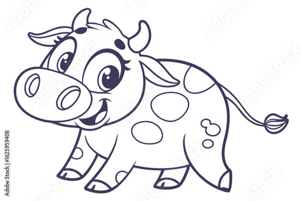 Fototapeta Simple vector cow in cartoon style, child-friendly, big eyes, clean lines, flat design, minimal color