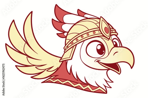 Fototapeta Simple vector garuda, cartoon style, flat gold and red tones, majestic yet friendly face