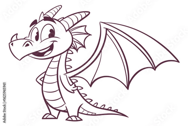 Fototapeta Simplified vector-style dragon chimera, myth hybrid, flat tone, cartoon-style face, friendly smile