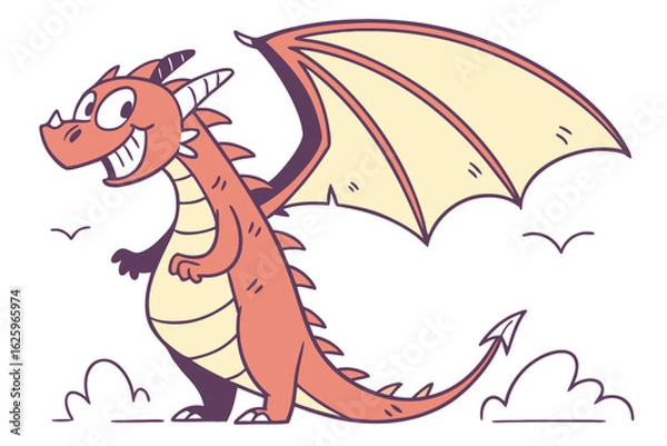 Fototapeta Simplified vector-style dragon chimera, myth hybrid, flat tone, cartoon-style face, friendly smile