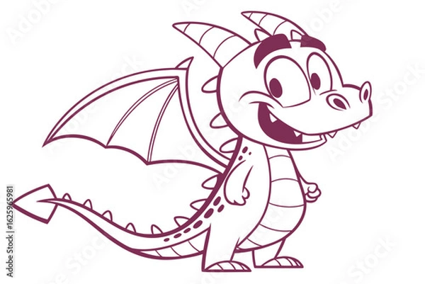Fototapeta Simplified vector-style dragon chimera, myth hybrid, flat tone, cartoon-style face, friendly smile