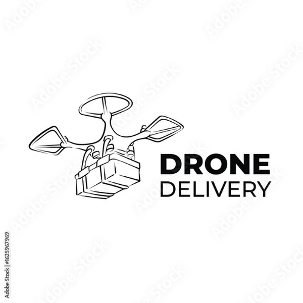 Fototapeta Drone delivery service vector line art logo isolated background