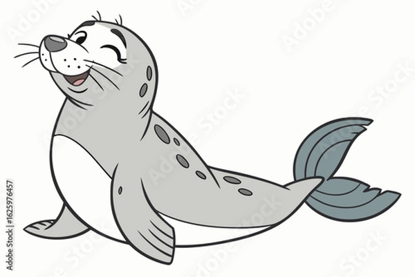 Fototapeta Simple vector-style selkie (seal-human hybrid), cartoon design, happy expression, flat color palette