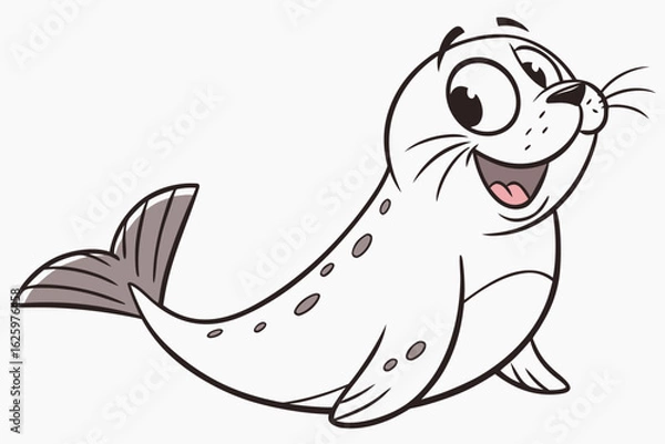 Fototapeta Simple vector-style selkie (seal-human hybrid), cartoon design, happy expression, flat color palette