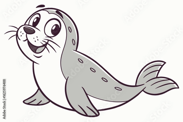 Fototapeta Simple vector-style selkie (seal-human hybrid), cartoon design, happy expression, flat color palette