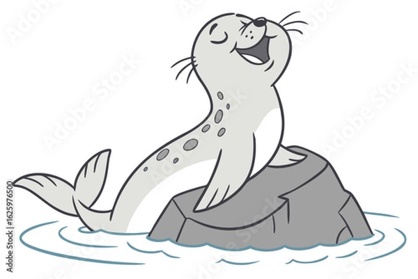 Fototapeta Simple vector-style selkie (seal-human hybrid), cartoon design, happy expression, flat color palette