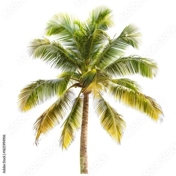 Fototapeta Single coconut palm tree against white