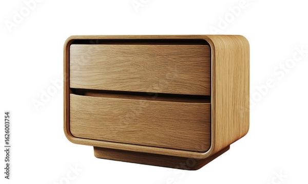 Fototapeta A modern wooden nightstand with two drawers and a sleek design. isolated on white background and transparent background