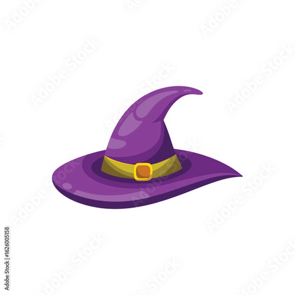 Fototapeta  Purple old witch hat isolated flat vector illustration white background.